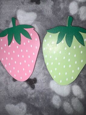 Pink and Green Strawberry Wall Decor Pair - Charming Fruit Accent